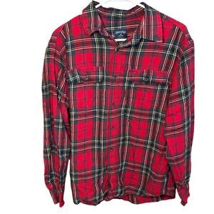 Faded Glory Flannel Shirt Red Plaid Button Up Cotton Long Sleeve M